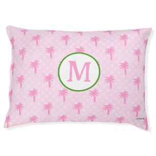 Dog Bed Coastal Pink with Pink Palm Tree Custom