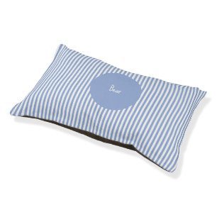 Dog Bed- Personalised Blue & White Stripes Pattern Pet Bed