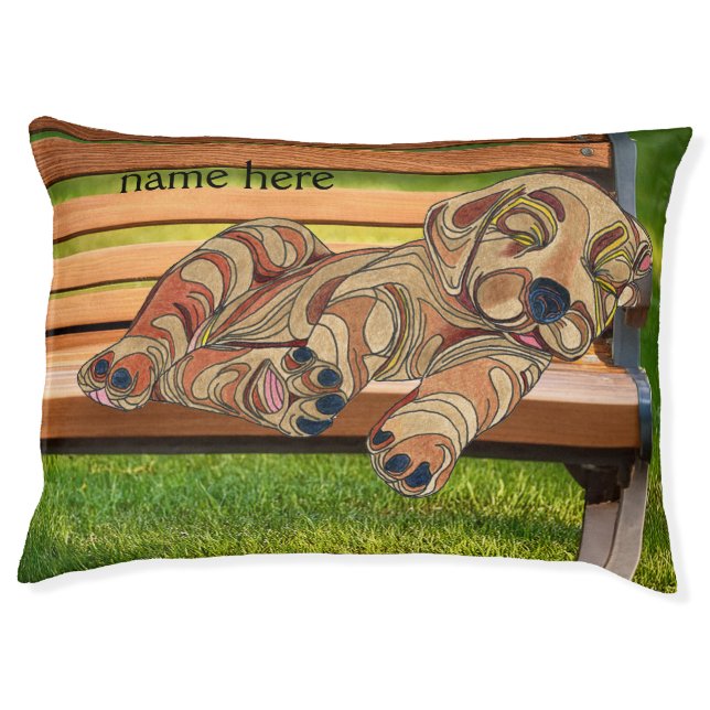 Dog Bed Sleeping Puppy on a Bench (Front)