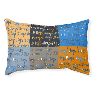 Dog bed with fun colorful lettering
