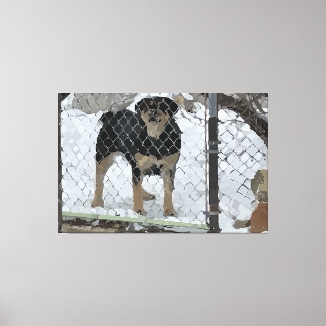 Dog Behind Fence Stretched Canvas Print (Front)