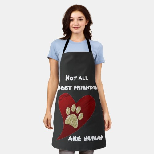 Dog Best Friend Red Heart Gold Paw Print Pet Apron