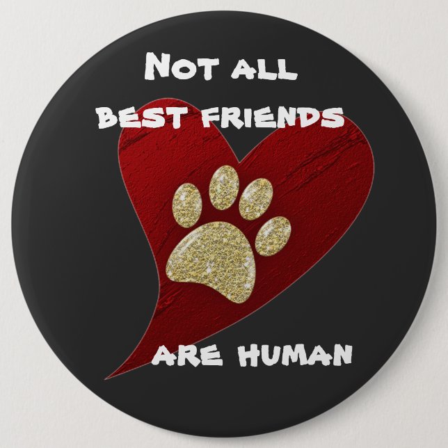Dog Best Friend Red Heart Gold Paw Print Pet Button (Front)