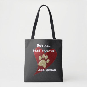 Dog Best Friend Red Heart Gold Paw Print Pet Tote Bag