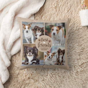 Dog BEST FRIENDS Photo Collage Pawprints Custom Throw Pillow