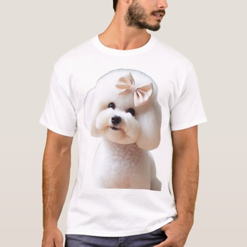 Dog Bichon Frise Fluffy Bow T_Shirt