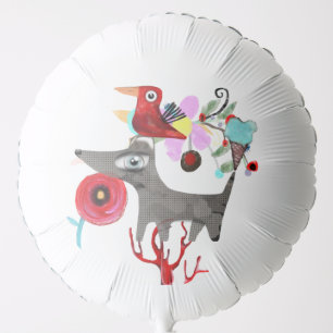 Dog Bird Unique Balloon Party Art Floral White Red