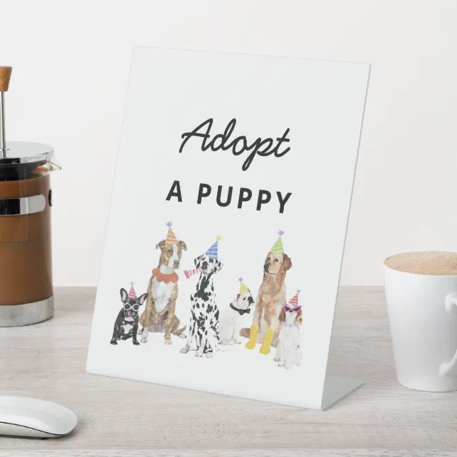 Dog Birthday Adopt A Puppy Party Sign | Zazzle