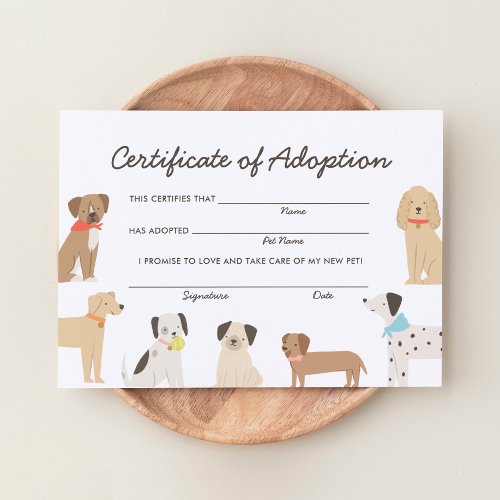 Dog Birthday Adoption Certificate Invitation