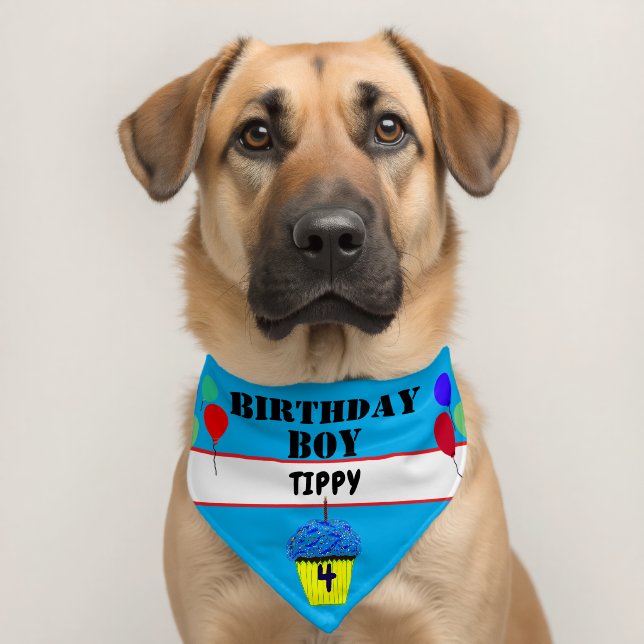 Dog Birthday Blue Cupcake Balloons Name Pet Bandana Collar (Dog 2)