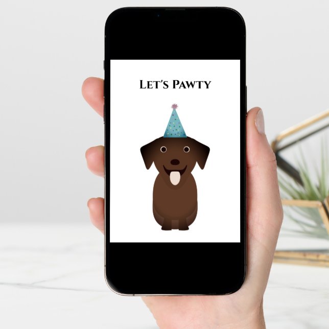 Dog Birthday Card, Let's Pawty Labrador Retriever Card (Front Digital)