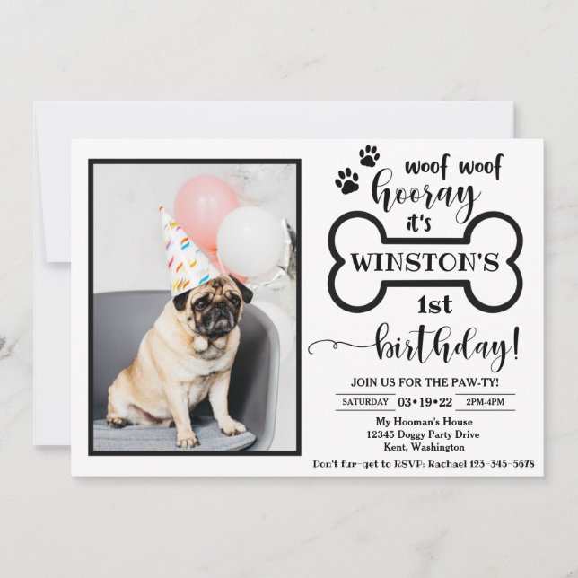 Dog Birthday Invitation | Doggy Invitation (Front)