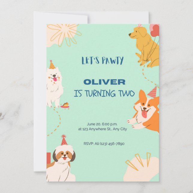 Dog Birthday Invitation, Puppy Pawty Invitation (Front)