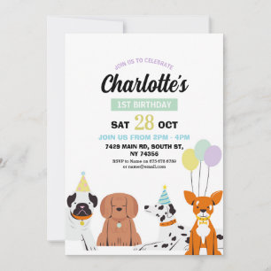 Dog Birthday Invite Girl Boy Party Pawty Fun
