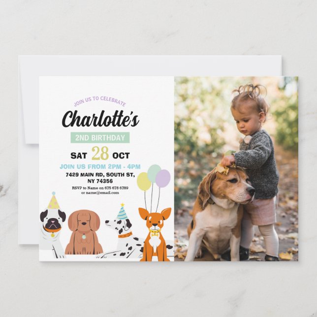 Dog Birthday Invite Girl Boy Party Pawty Photo (Front)