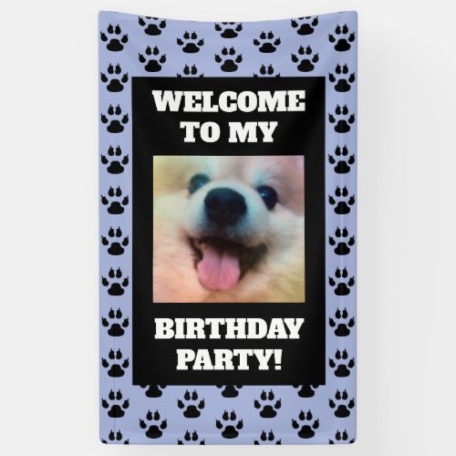 Dog Birthday Party Blue Black Paw Prints  Photo Banner
