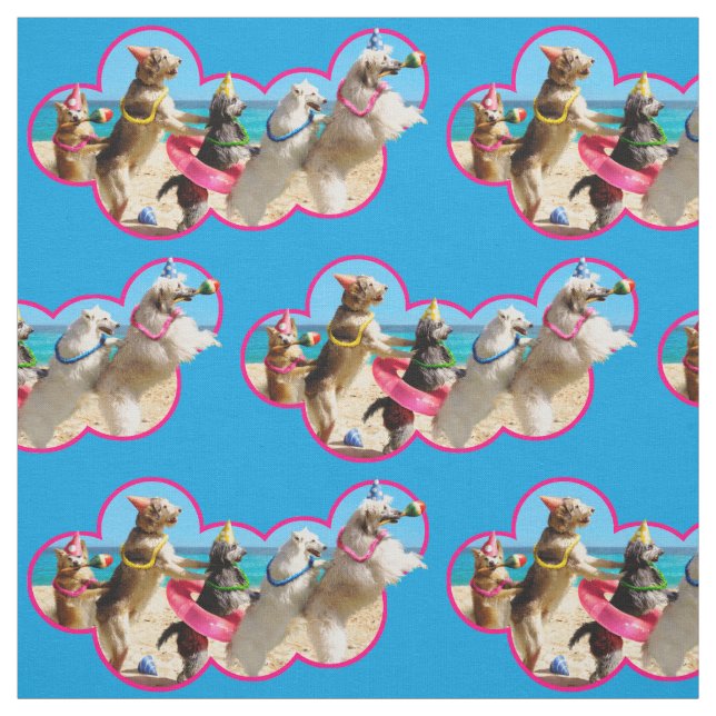 Dog Birthday Party Conga Line Fabric (Swatch)