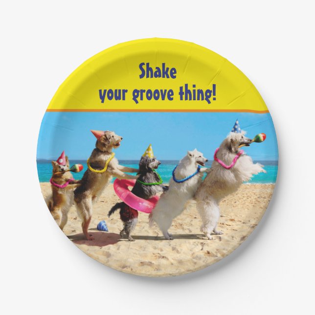 Dog Birthday Party Conga Line Paper Plates (Front)
