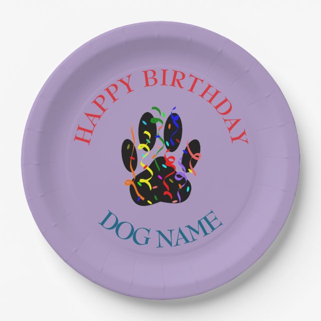 Dog Birthday Party Custom Purple Paper Plates (Front)