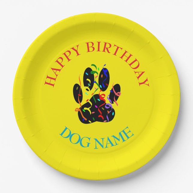 Dog Birthday Party Custom Yellow Paper Plates (Front)