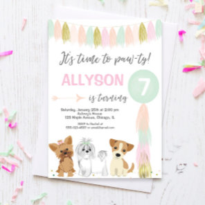 Dog birthday party, Cute puppy dog girl Invitation