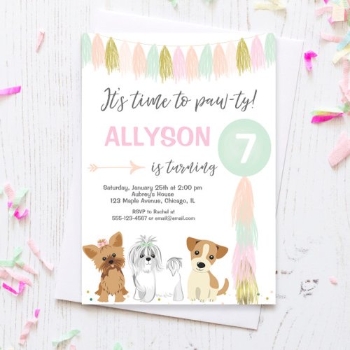 Dog birthday party Cute puppy dog girl Invitation