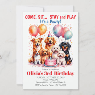 Dog Birthday Party Cute Puppy Kids Party Invitation