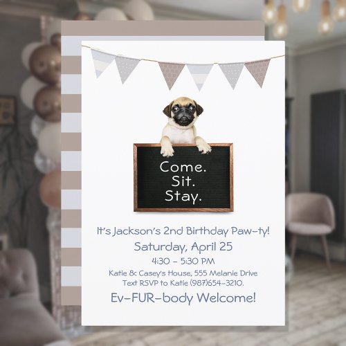 Dog Birthday Party For Boy Pug Invitation