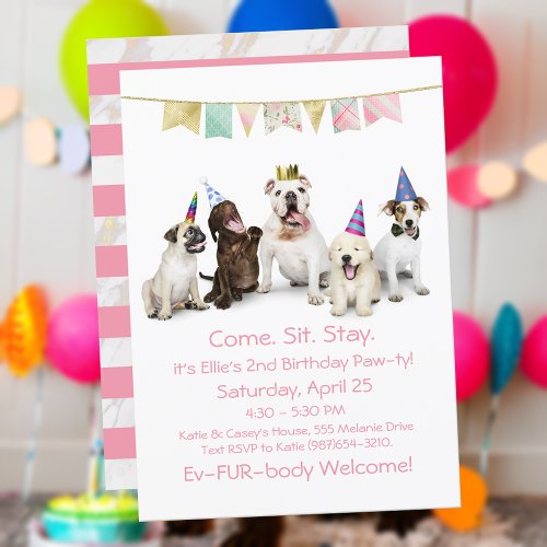 Dog Birthday Party For Girl Puppy Invitation