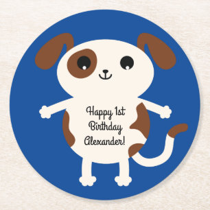 Dog Birthday Party Kids Round Paper Coaster