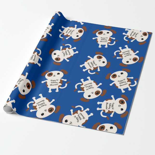 Dog Birthday Party Kids Wrapping Paper (Unrolled)