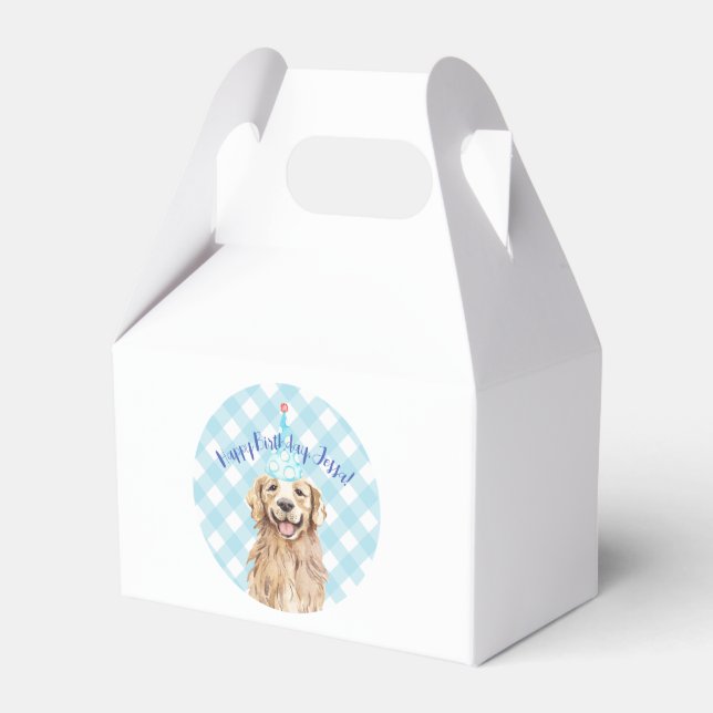Dog Birthday Party Personalized Favor Box Plaid (Front Side)
