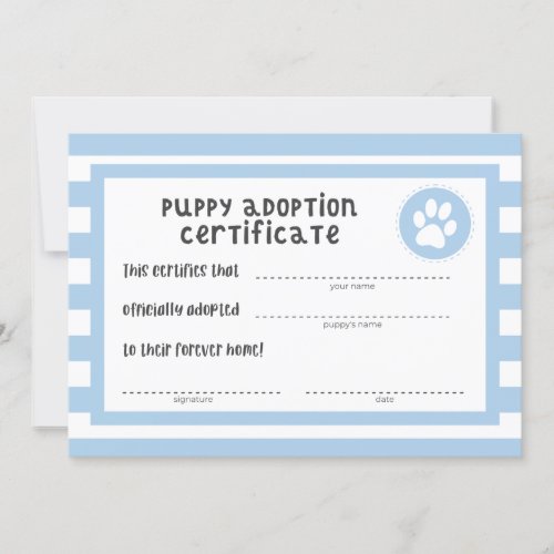 Dog Birthday Party  Puppy Adoption Certificate