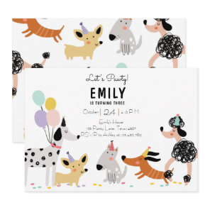 Dog Birthday Party Puppy Pawty Modern Girl Invite