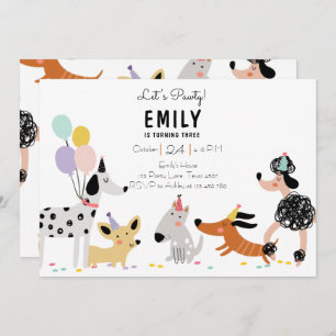 Dog Birthday Party Puppy Pawty Modern Girl Invite
