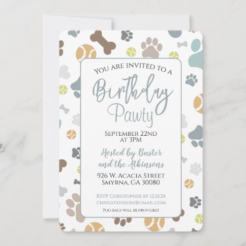 Dog Birthday Pawty Blue Party Invitation