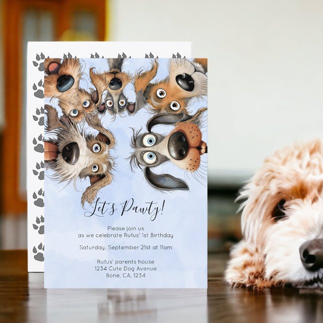 Dog Birthday Pawty Cute Personalized Invitation (Dog Birthday Pawty Cute Personalized Invitations from Ricaso. Pet birthday party invite)