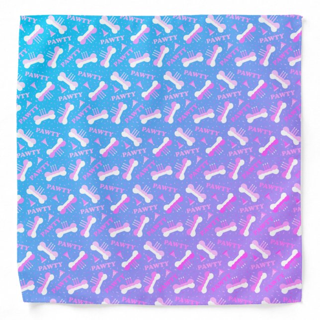 Dog Birthday Pawty Pattern Blue Pink Purple Bandana (Front)