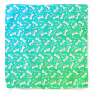 Dog Birthday Pawty Pattern Green Blue Ombre Bandana