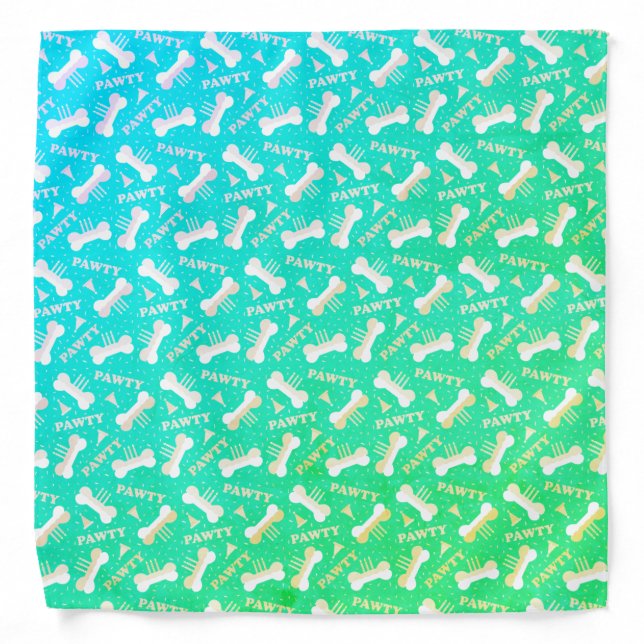 Dog Birthday Pawty Pattern Green Blue Ombre Bandana (Front)