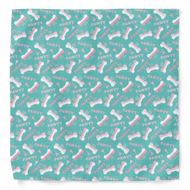 Dog Birthday Pawty Pattern Green Pink Bandana (Front)