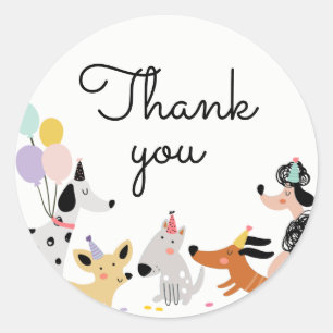 Dog Birthday Puppy Pawty Animals Pet Thank You Classic Round Sticker