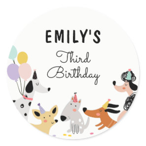 Dog Birthday Puppy Pawty Animals Pet Vet Modern Classic Round Sticker