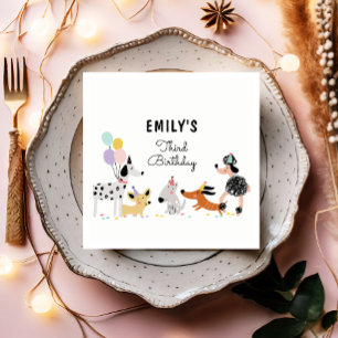 Dog Birthday Puppy Pawty Animals Pet Vet Modern Napkins