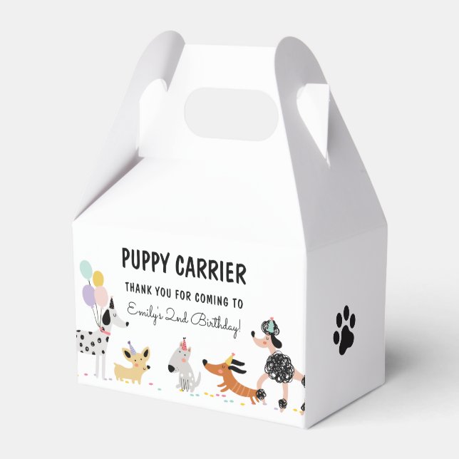 Dog Birthday Puppy Pawty Animals Puppy Carrier  Favor Boxes (Front Side)