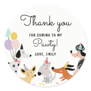 Dog Birthday Puppy Pawty Modern Animals Pet Vet Classic Round Sticker
