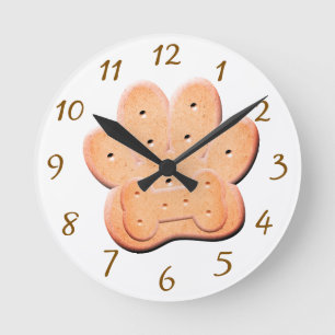 Dog Biscuit Pawprint and Bone Art Round Clock