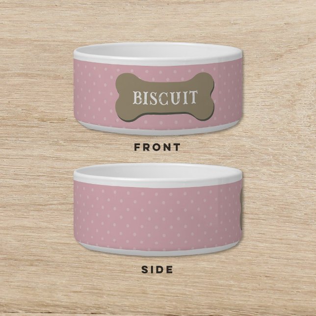 Dog Biscuit Treat Polka Dot Pink Dog Cat Pet Bowl (Creator Uploaded)