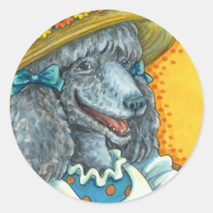 DOG BISCUITS AND EASTER EGG BASKET, CUTE POODLE CLASSIC ROUND STICKER