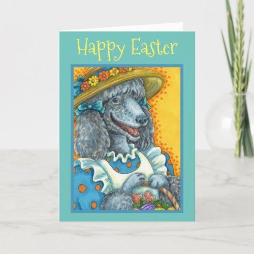 DOG BISCUITS AND EASTER EGG BASKET CUTE POODLE HOLIDAY CARD